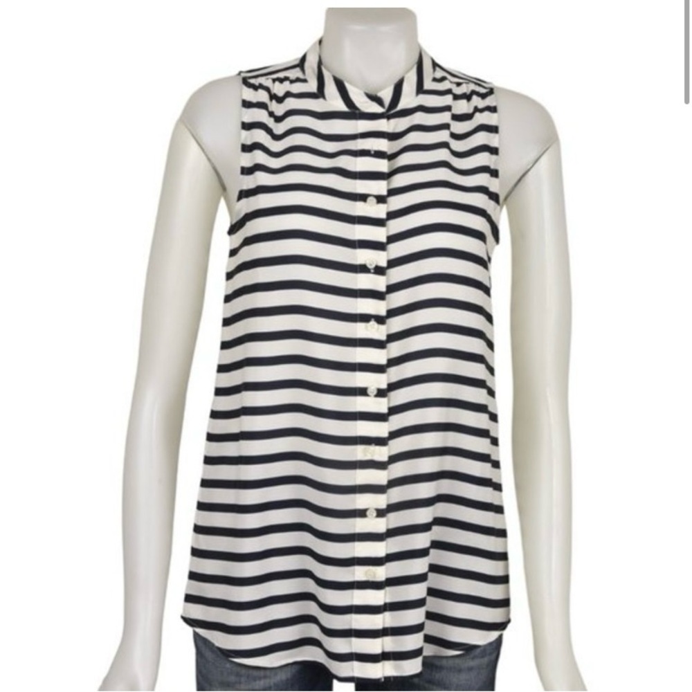 J.  Crew Striped Draped Button Down Blouse Blue Cream Size 4‎
